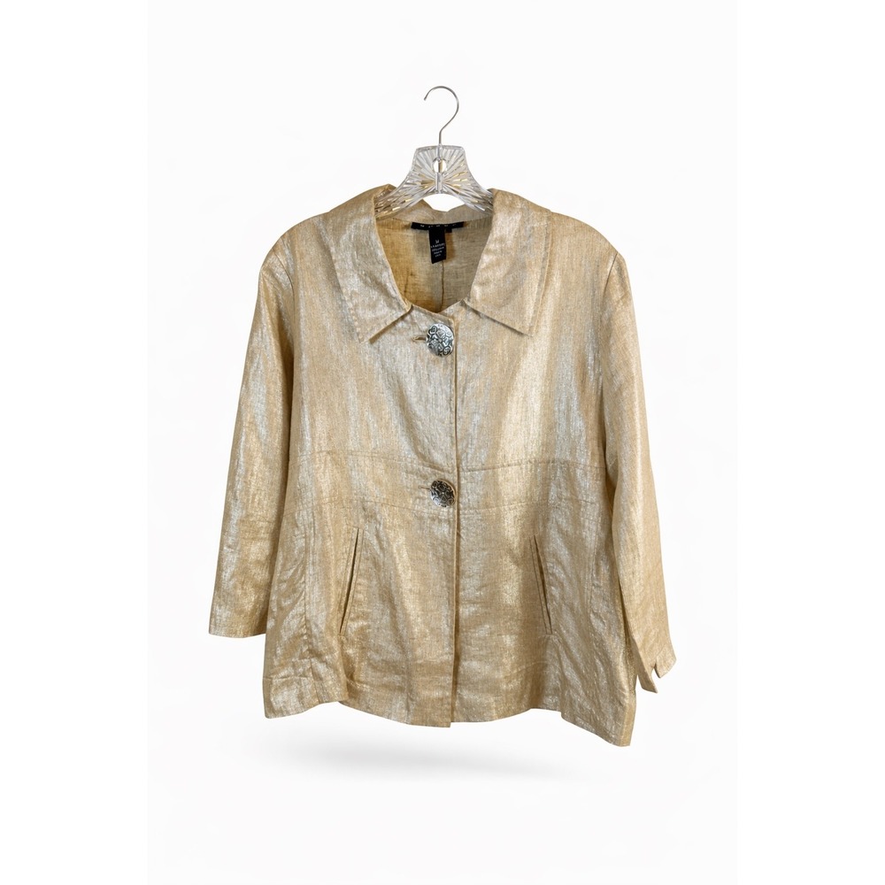 Weavz Linen Metallic Gold Blazer Jacket Womens Size M Champagne Shimmer Coat